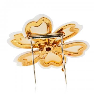  Van Cleef Arpels Van Cleef Arpels Rose de Noel 18K Yellow Gold Coral And Turquoise Brooch