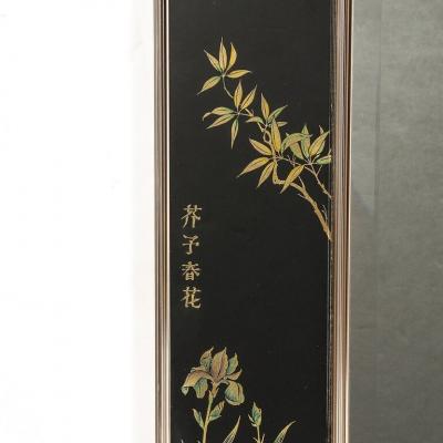  VanDyke Mid Century Black Glass w Chinoiserie Framed Mirror Signed VanDyke for LaBarge