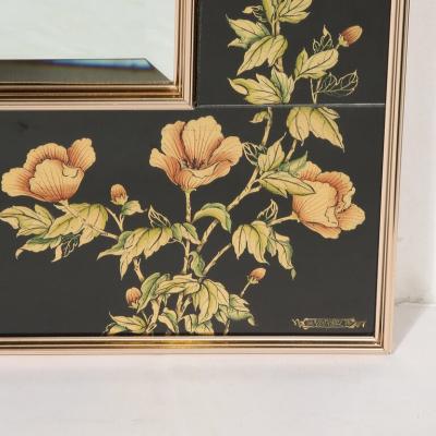  VanDyke Mid Century Black Glass w Chinoiserie Framed Mirror Signed VanDyke for LaBarge