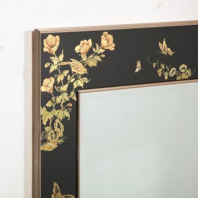  VanDyke Mid Century Black Glass w Chinoiserie Framed Mirror Signed VanDyke for LaBarge