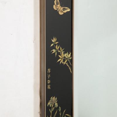  VanDyke Mid Century Black Glass w Chinoiserie Framed Mirror Signed VanDyke for LaBarge