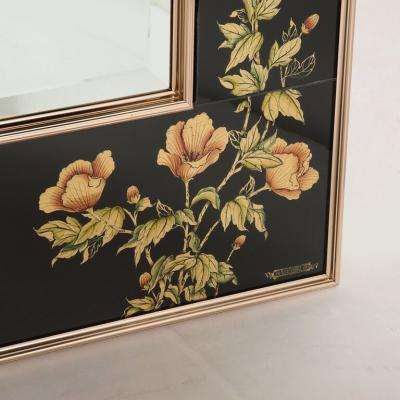  VanDyke Mid Century Black Glass w Chinoiserie Framed Mirror Signed VanDyke for LaBarge
