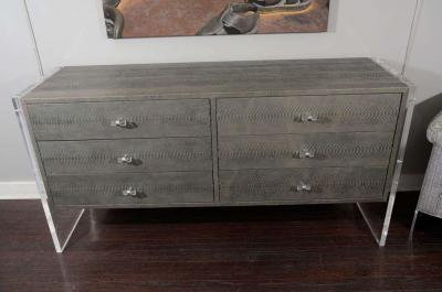 Venfield 6 Drawer Grey Gun Metal Python Dresser with Lucite Side Panels