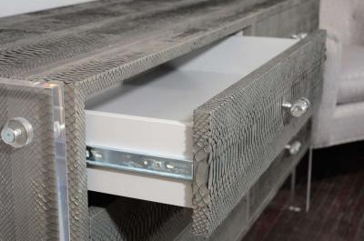 Venfield 6 Drawer Grey Gun Metal Python Dresser with Lucite Side Panels