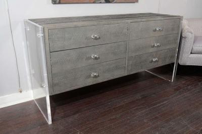 Venfield 6 Drawer Grey Gun Metal Python Dresser with Lucite Side Panels