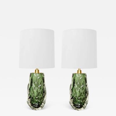  Venfield Artisan Pair of Murano Sommerso Emerald Glass Table Lamps 2022