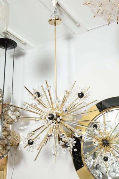  Venfield Brass and Austrian Crystal Sputnik Chandelier with Black Centre Spheres