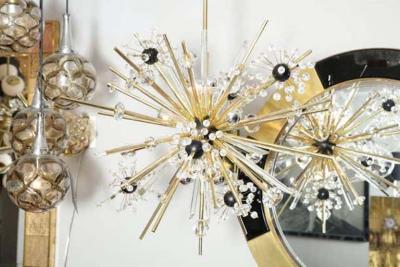  Venfield Brass and Austrian Crystal Sputnik Chandelier with Black Centre Spheres