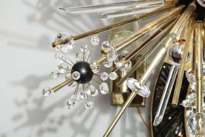  Venfield Brass and Austrian Crystal Sputnik Chandelier with Black Centre Spheres