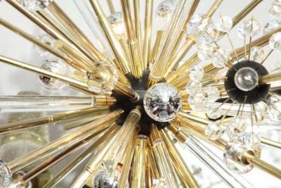  Venfield Brass and Austrian Crystal Sputnik Chandelier with Black Centre Spheres