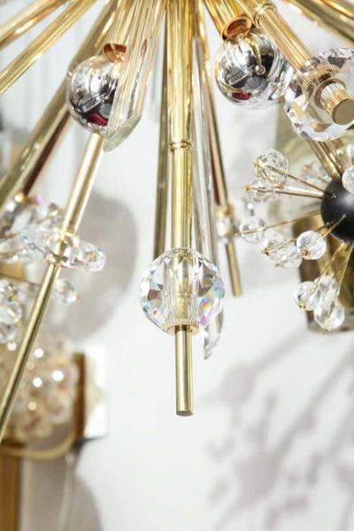  Venfield Brass and Austrian Crystal Sputnik Chandelier with Black Centre Spheres