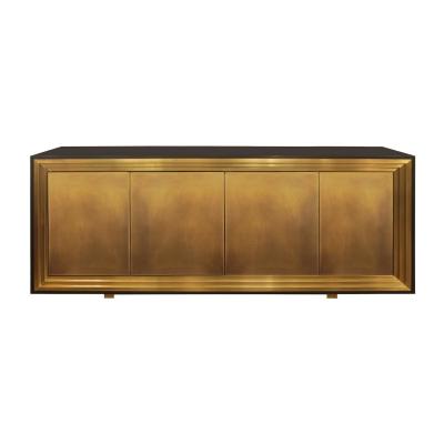  Venfield Burl Faced Four Door Credenza with Stepped Brass Framed Front
