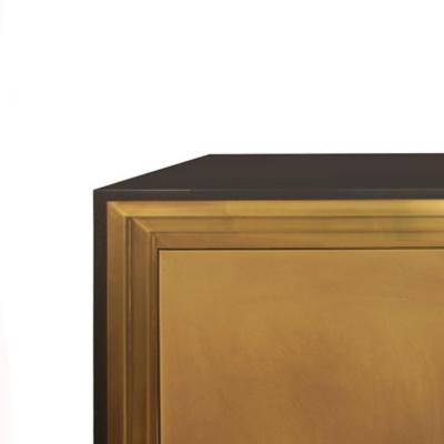  Venfield Burl Faced Four Door Credenza with Stepped Brass Framed Front