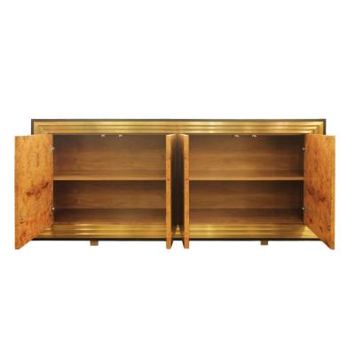  Venfield Burl Faced Four Door Credenza with Stepped Brass Framed Front