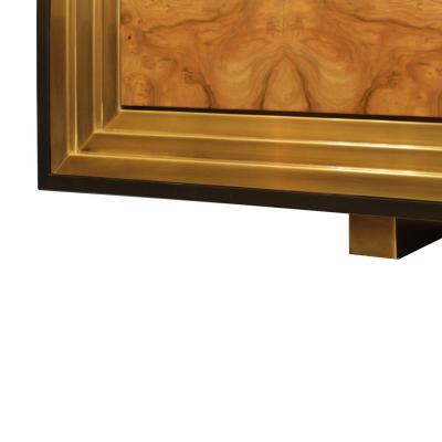  Venfield Burl Faced Four Door Credenza with Stepped Brass Framed Front