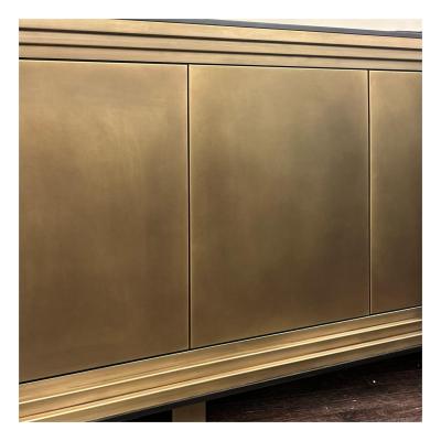  Venfield Burl Faced Four Door Credenza with Stepped Brass Framed Front