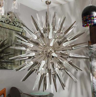 Venfield Clear and Smoke Murano Glass Spike Sputnik Chandelier With Metal Spheres