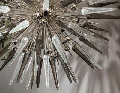  Venfield Clear and Smoke Murano Glass Spike Sputnik Chandelier With Metal Spheres