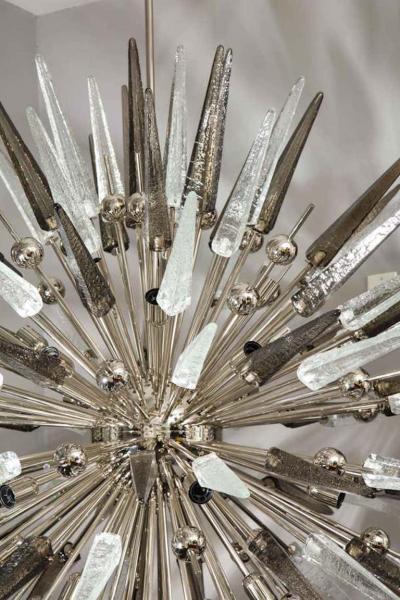  Venfield Clear and Smoke Murano Glass Spike Sputnik Chandelier With Metal Spheres