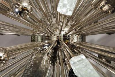  Venfield Clear and Smoke Murano Glass Spike Sputnik Chandelier With Metal Spheres