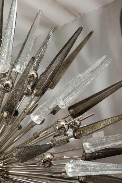  Venfield Clear and Smoke Murano Glass Spike Sputnik Chandelier With Metal Spheres