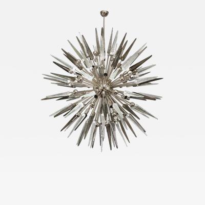  Venfield Clear and Smoke Murano Glass Spike Sputnik Chandelier With Metal Spheres