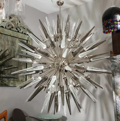  Venfield Clear and Smoke Murano Spike Glass Sputnik Chandelier With Metal Spheres