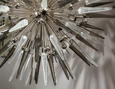  Venfield Clear and Smoke Murano Spike Glass Sputnik Chandelier With Metal Spheres