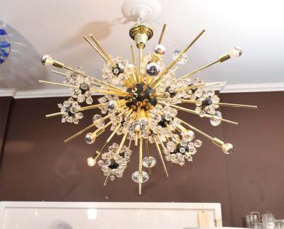  Venfield Crystal and Brass Rod Sputnik Chandelier with Black Spheres