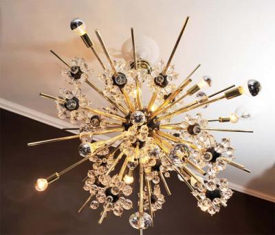  Venfield Crystal and Brass Rod Sputnik Chandelier with Black Spheres