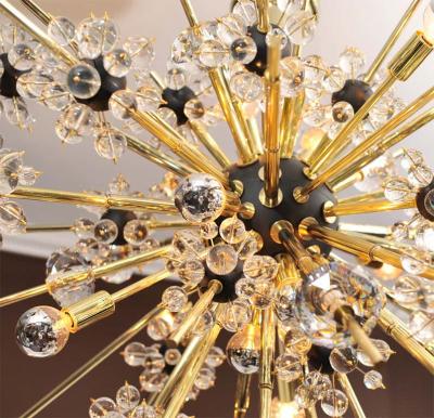  Venfield Crystal and Brass Rod Sputnik Chandelier with Black Spheres