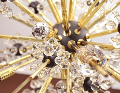 Venfield Crystal and Brass Rod Sputnik Chandelier with Black Spheres
