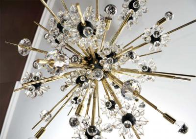  Venfield Crystal and Brass Rod Sputnik Chandelier with Black Spheres
