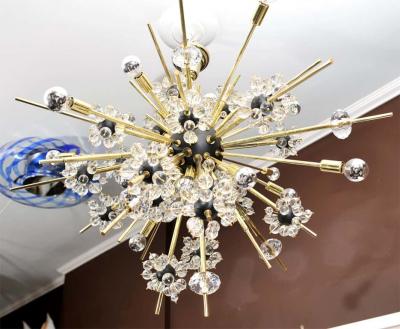  Venfield Crystal and Brass Rod Sputnik Chandelier with Black Spheres
