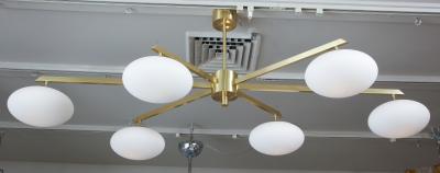  Venfield Custom 6 Opaline Globe Splayed Arm Chandelier