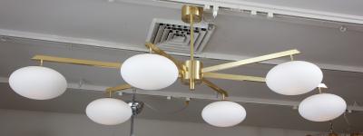  Venfield Custom 6 Opaline Globe Splayed Arm Chandelier