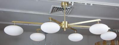  Venfield Custom 6 Opaline Globe Splayed Arm Chandelier