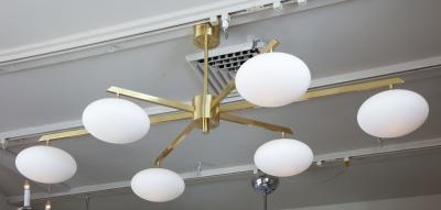 Venfield Custom 6 Opaline Globe Splayed Arm Chandelier