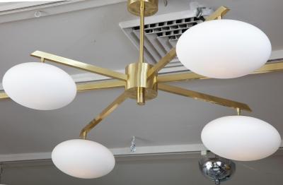  Venfield Custom 6 Opaline Globe Splayed Arm Chandelier
