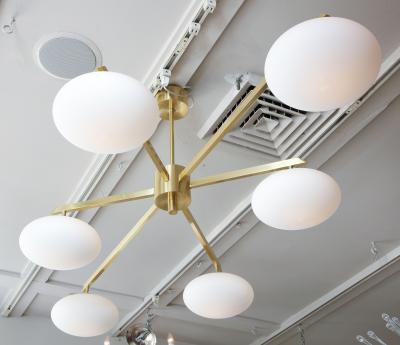  Venfield Custom 6 Opaline Globe Splayed Arm Chandelier