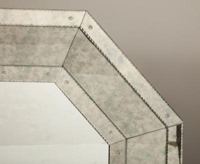  Venfield Custom Antiqued Octagon Mirror with Pie Crust Edges and Glass Rosettes