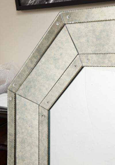  Venfield Custom Antiqued Octagon Mirror with Pie Crust Edges and Glass Rosettes