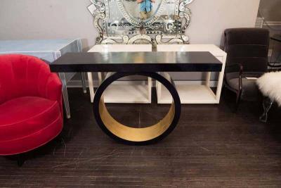  Venfield Custom Black Parchment Circle Console with Gold Leaf Interior