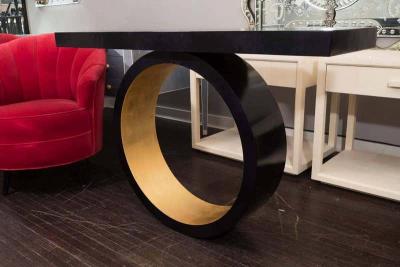  Venfield Custom Black Parchment Circle Console with Gold Leaf Interior