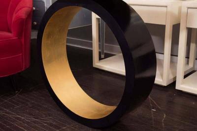  Venfield Custom Black Parchment Circle Console with Gold Leaf Interior