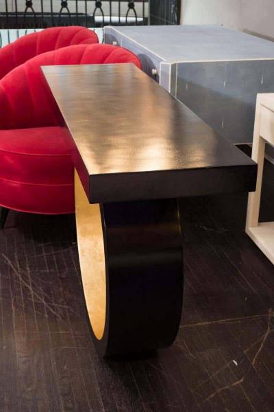  Venfield Custom Black Parchment Circle Console with Gold Leaf Interior