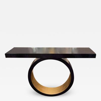  Venfield Custom Black Parchment Circle Console with Gold Leaf Interior