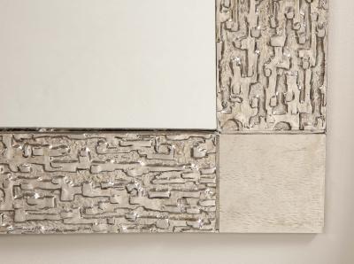  Venfield Custom Brutalist Mirror in the Manner of Luciano Frigerio in Brushed Nickel