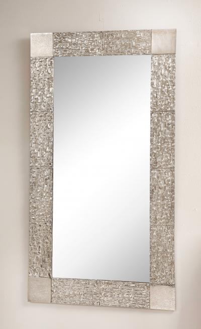  Venfield Custom Brutalist Mirror in the Manner of Luciano Frigerio in Brushed Nickel
