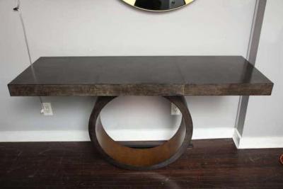  Venfield Custom Charcoal Goatskin Console with Umber Gold Leaf